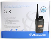 Midland G18 Pro Two-Way Radio Walkie Talkie, 99 Channel PMR446 Unlicensed, IP67 Certified, Li-ion Battery, Desktop Charger, Belt Clip, UKCA Certified
